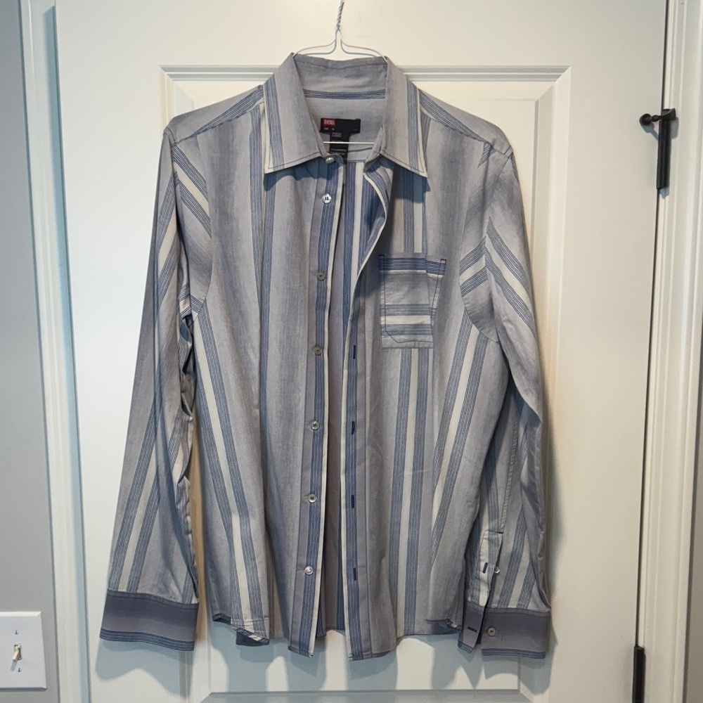 Diesel Blue and White Striped Shirt